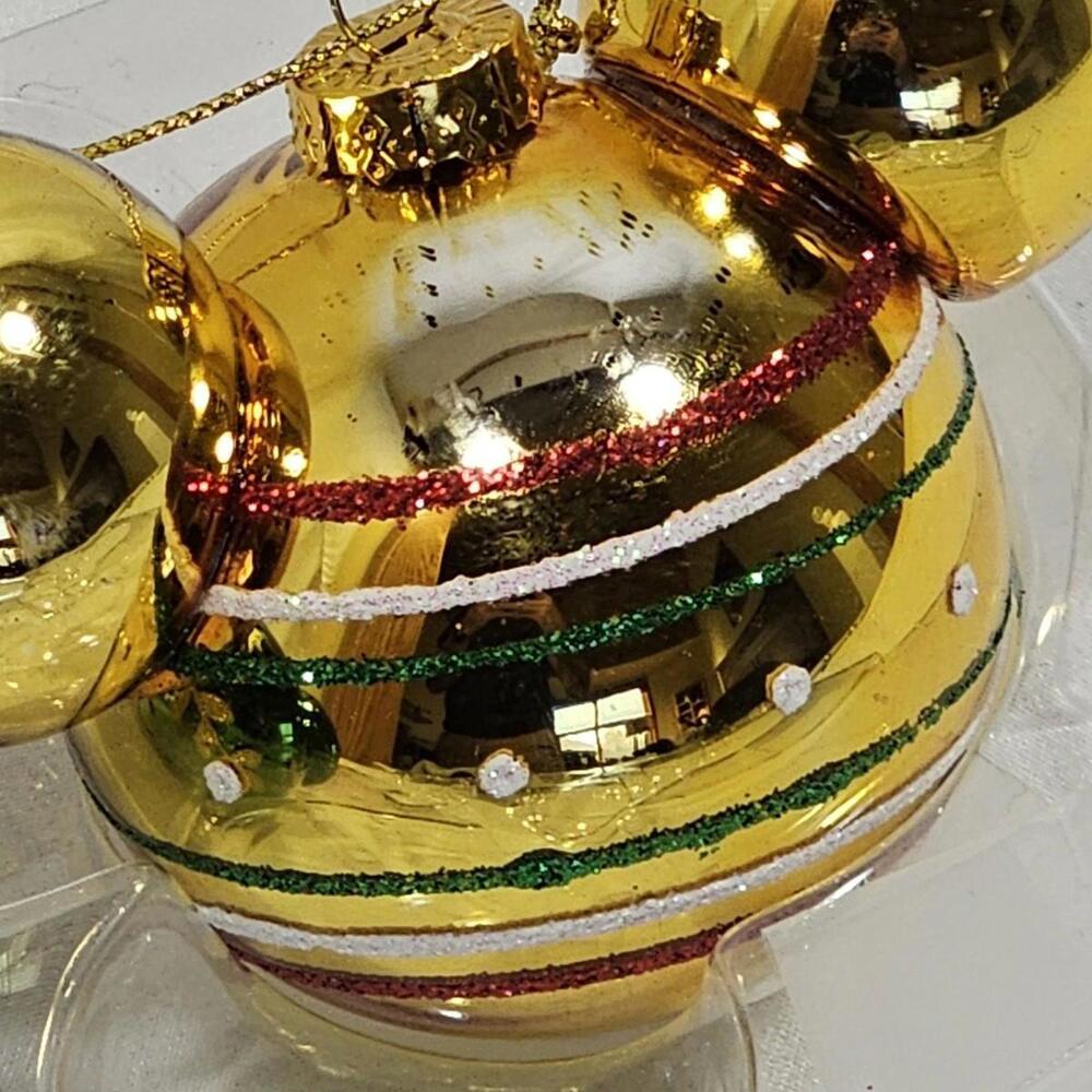 Disney Parks Mickey Mouse Ear Icon Indent Retro Glass Christmas Tree Ornament - Picture 8 of 11